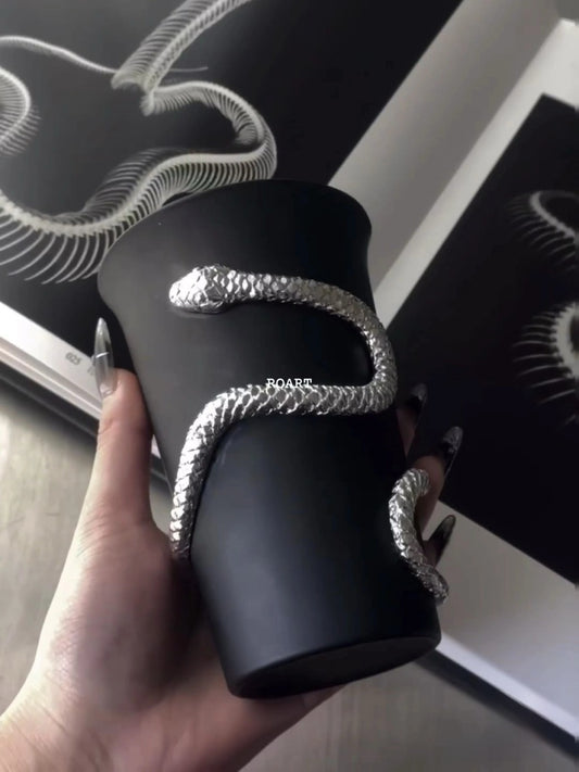 The Whispering Coil Black Glass Cup with Snake Detail– Single or Pair with Gift Box - Chic Chambers