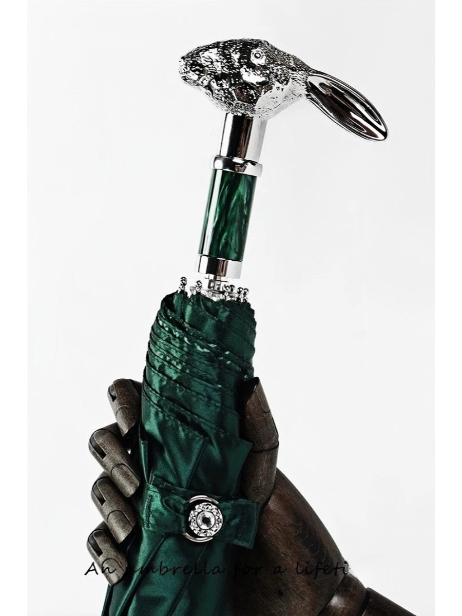 Florence Green Bunny Umbrella with Sculpted Zinc Handle and UV Protection - Chic Chambers