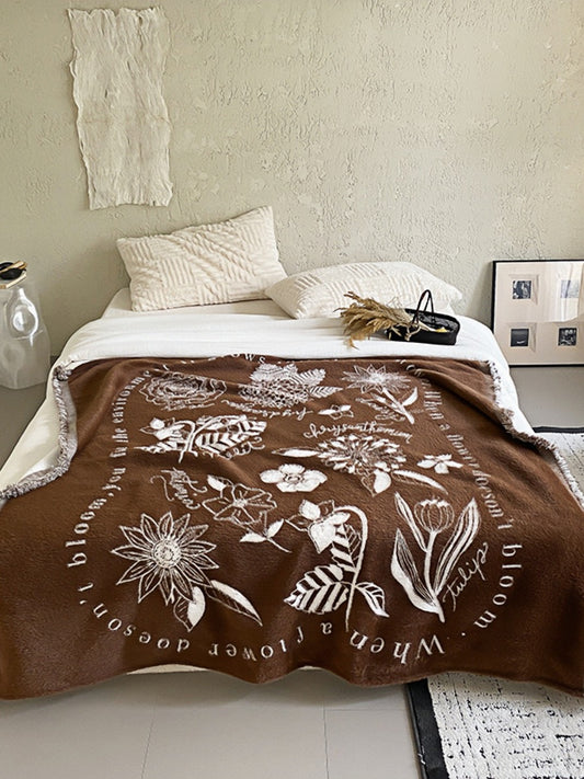 French Luxe Mink Feel Throw Blanket with Floral Relief Design 140×160CM - Chic Chambers