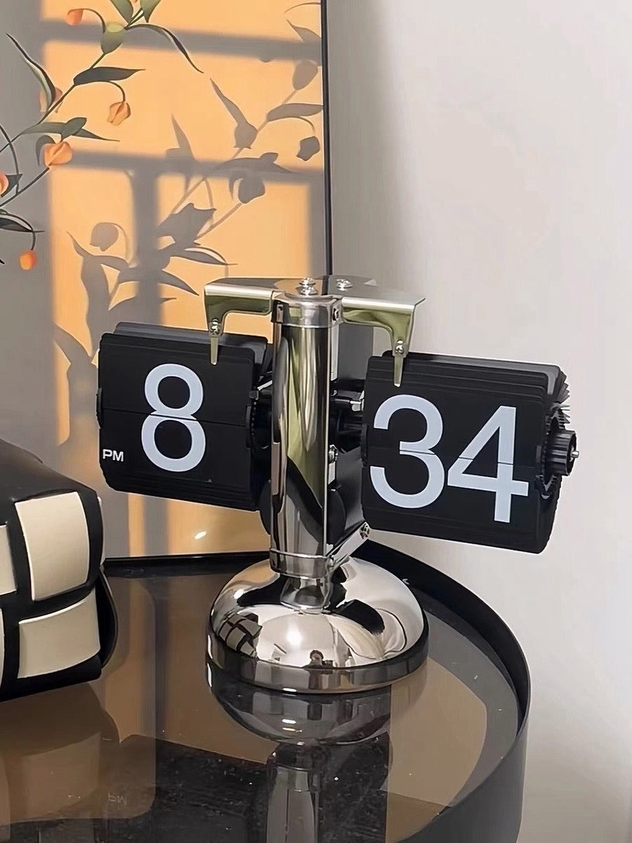 Retro Flip Clock Desktop Display with Mechanical Time Flipping Design - Chic Chambers