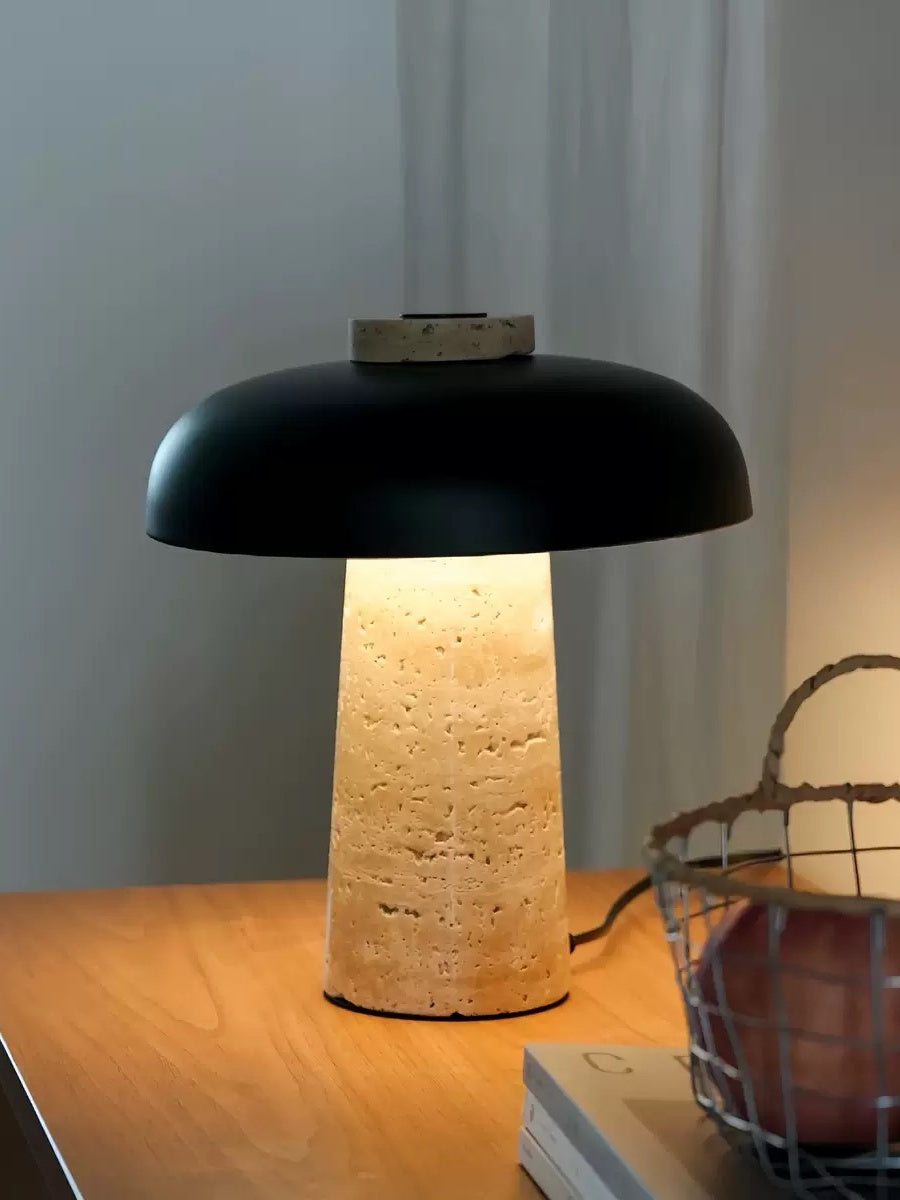Cordless Travertine Mushroom Lamp