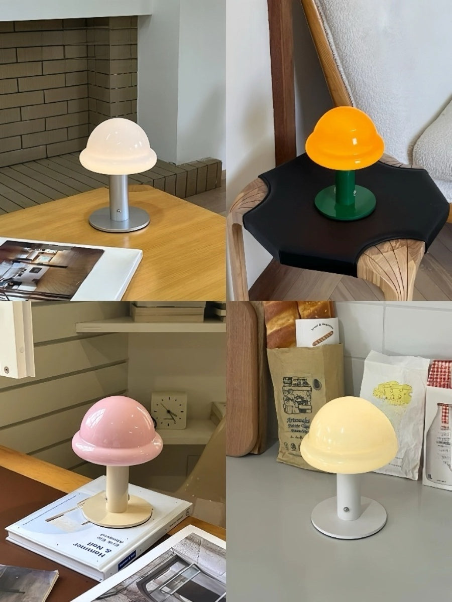 Danish Glass Mushroom Lamp – USB Rechargeable, Soft Glow Nordic Table Light