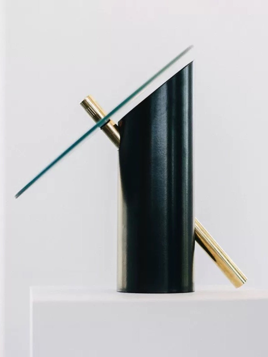 Modern Smoky Glass Table Lamp with Black Metal Base - Chic Chambers