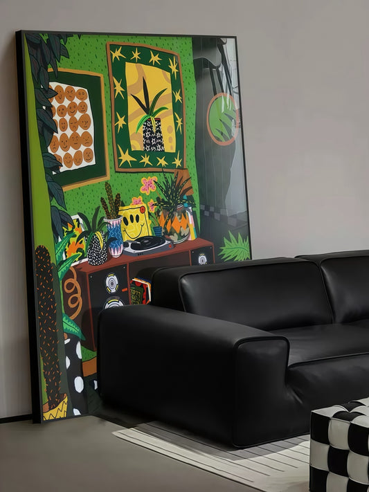 Colorful Room Canvas Art with Black Frame Vibrant Interior Mood Painting 30*40 CM - Chic Chambers