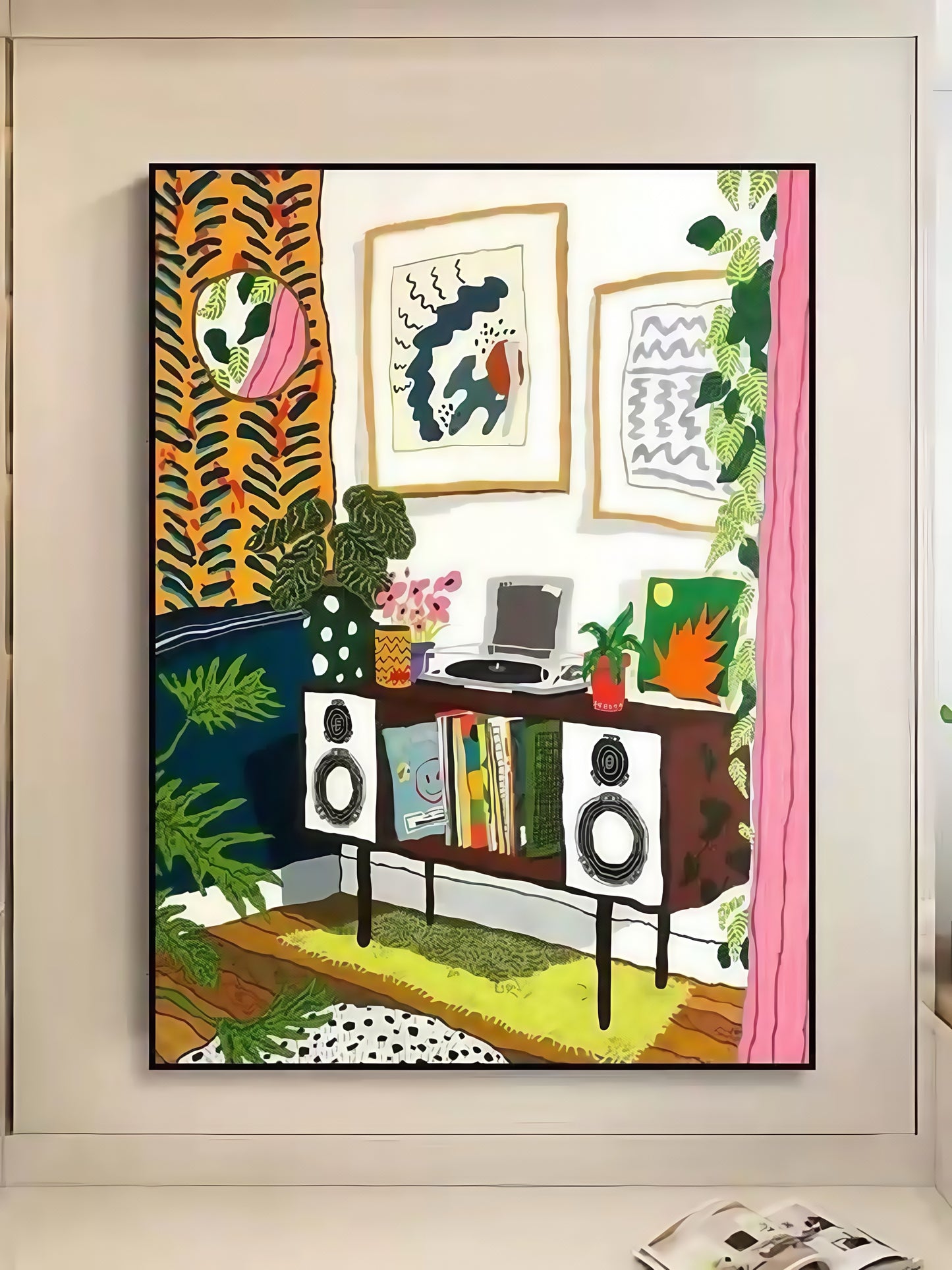 Colorful Bookshelf and Speaker Canvas Art with Black Frame 30*40CM - Chic Chambers