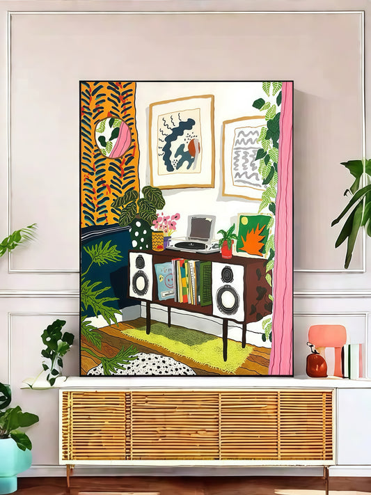 Colorful Bookshelf and Speaker Canvas Art with Black Frame 30*40CM - Chic Chambers