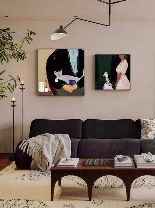 Artistic Canvas Wall Art with Black Frame – People Pets and Everyday Moments 40*40 CM/50*50 MM - Chic Chambers