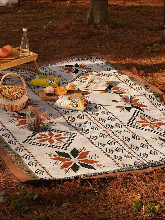 Bohemian Outdoor Picnic and Beach Blanket Thick Woven Portable Throw Easy to Fold and Carry - Chic Chambers