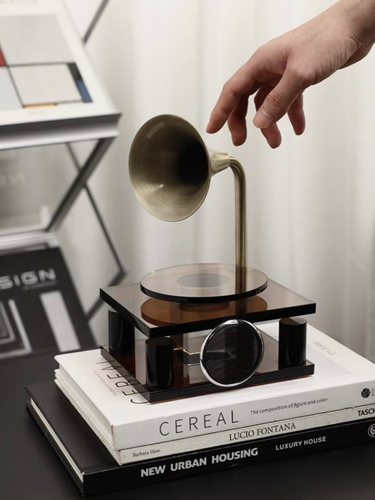 Artistic Gold Crystal Gramophone K9 Crystal & Metal Desk Ornament - Chic Chambers