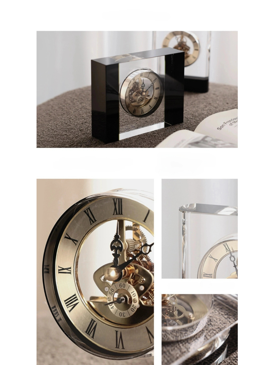 Crystal Mechanical Clock with Roman Numerals Timeless Design - Chic Chambers