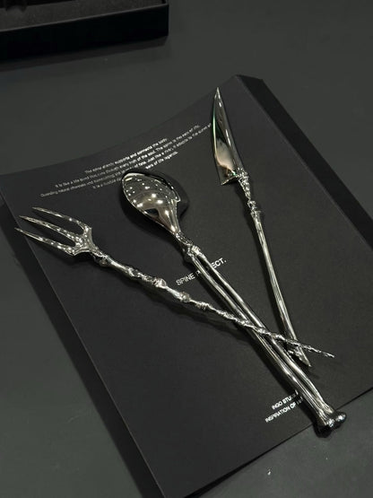 Matte Black & Silver Sculptural Cutlery