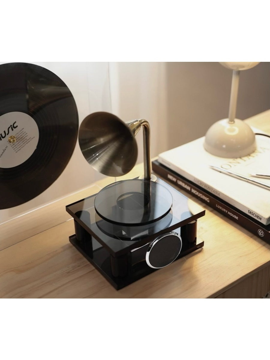 Artistic Gold Crystal Gramophone K9 Crystal & Metal Desk Ornament - Chic Chambers