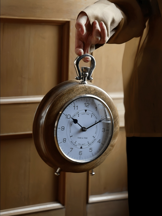 Hand-Carved Mango Wood Vintage Clock | Wall & Tabletop Display - Chic Chambers