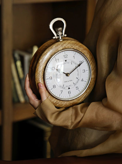Hand-Carved Mango Wood Vintage Clock | Wall & Tabletop Display - Chic Chambers