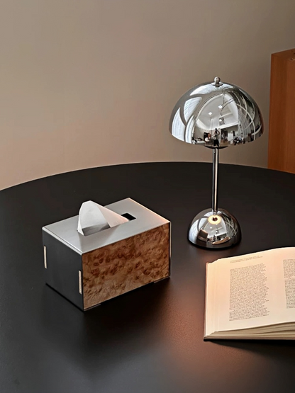 Brushed Stainless Steel Tissue Box with Natural Wood Grain - Chic Chambers