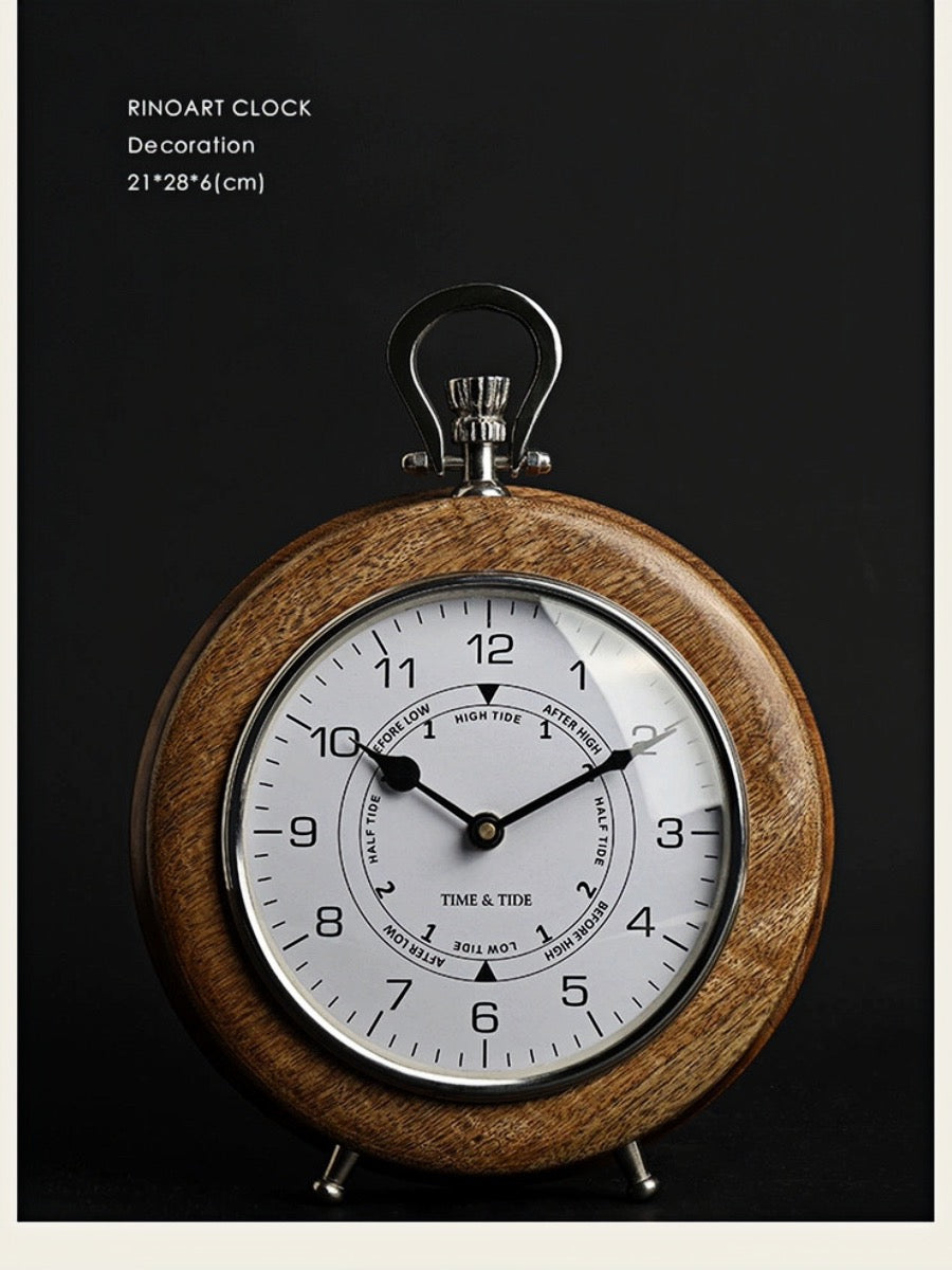 Hand-Carved Mango Wood Vintage Clock | Wall & Tabletop Display - Chic Chambers