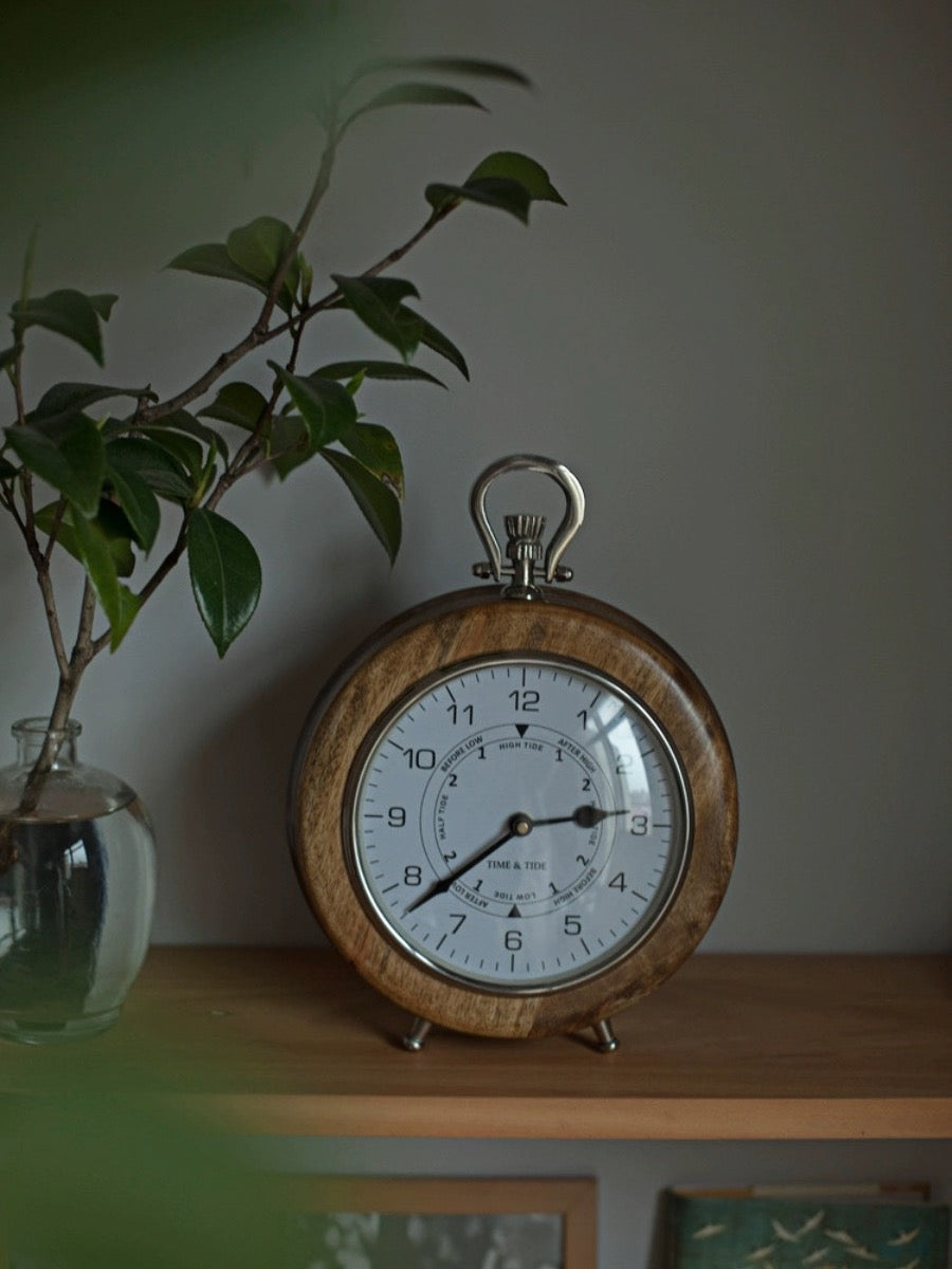 Hand-Carved Mango Wood Vintage Clock | Wall & Tabletop Display - Chic Chambers