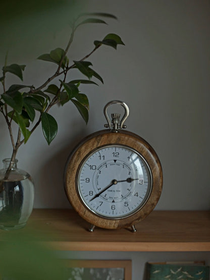 Hand-Carved Mango Wood Vintage Clock | Wall & Tabletop Display - Chic Chambers