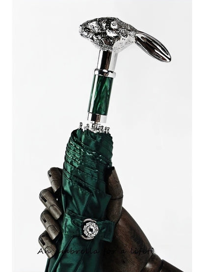 Florence Green Bunny Umbrella with Sculpted Zinc Handle and UV Protection - Chic Chambers
