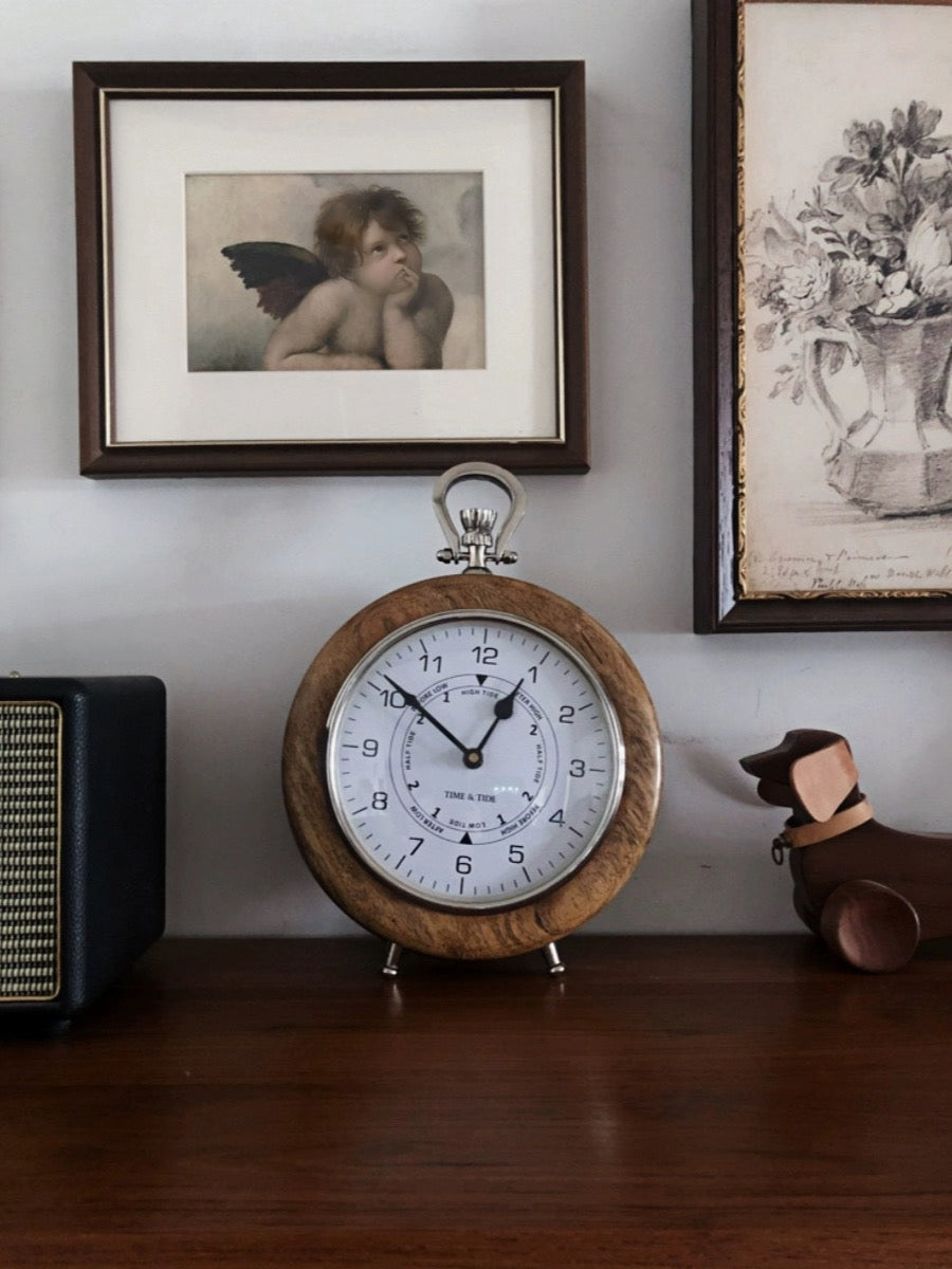 Hand-Carved Mango Wood Vintage Clock | Wall & Tabletop Display - Chic Chambers