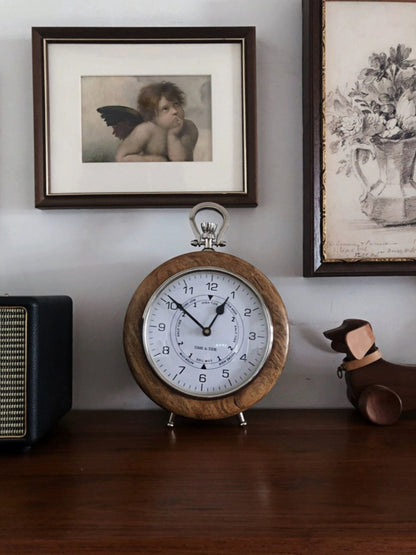 Hand-Carved Mango Wood Vintage Clock | Wall & Tabletop Display - Chic Chambers