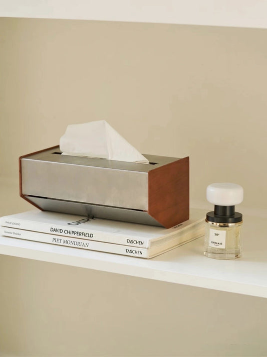 Stainless Steel and Cherry Wood Tissue Box - Chic Chambers