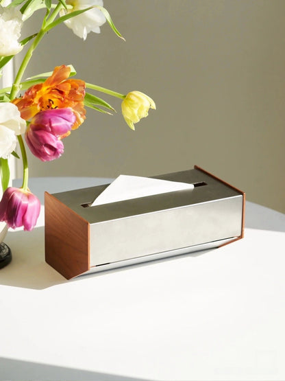 Stainless Steel and Cherry Wood Tissue Box - Chic Chambers