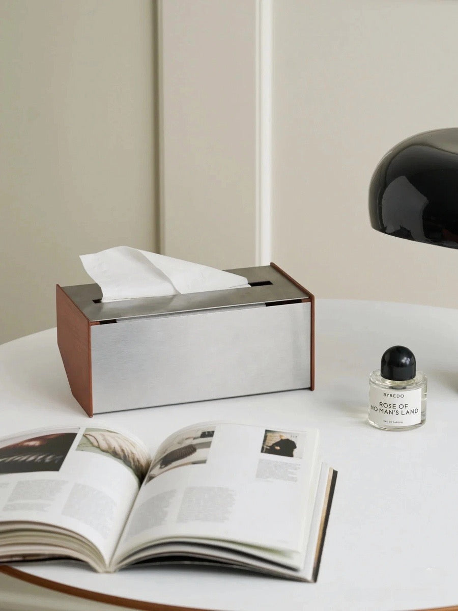 Stainless Steel and Cherry Wood Tissue Box - Chic Chambers