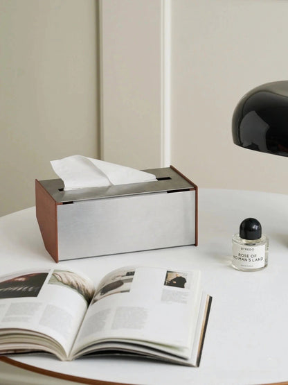Stainless Steel and Cherry Wood Tissue Box - Chic Chambers