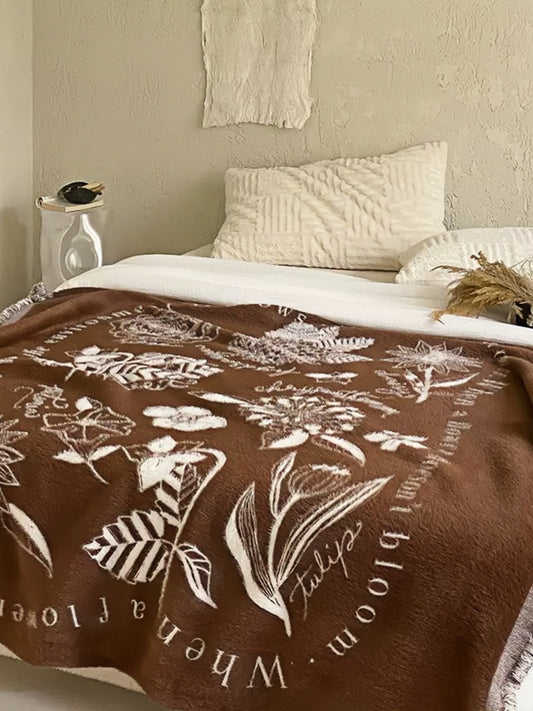 French Luxe Mink Feel Throw Blanket with Floral Relief Design 140×160CM - Chic Chambers