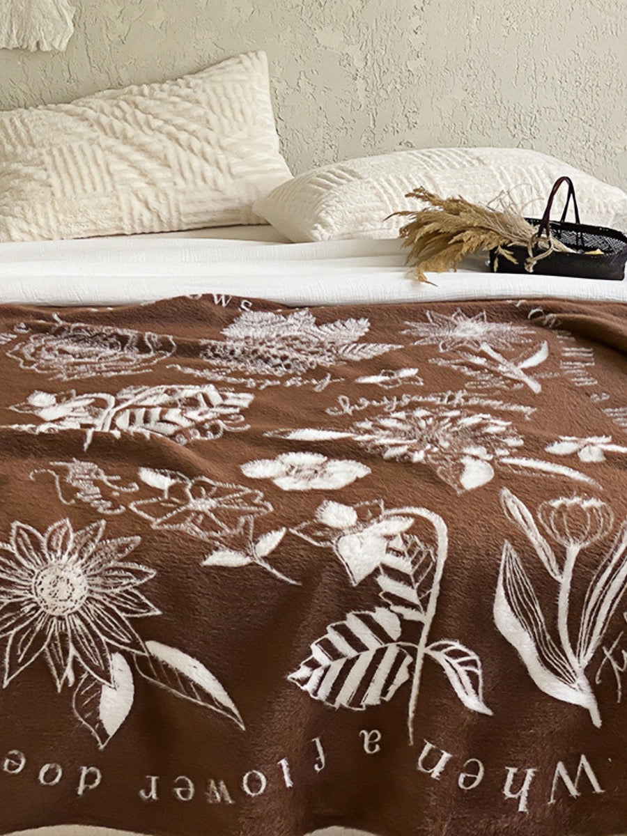 French Luxe Mink Feel Throw Blanket with Floral Relief Design 140×160CM - Chic Chambers