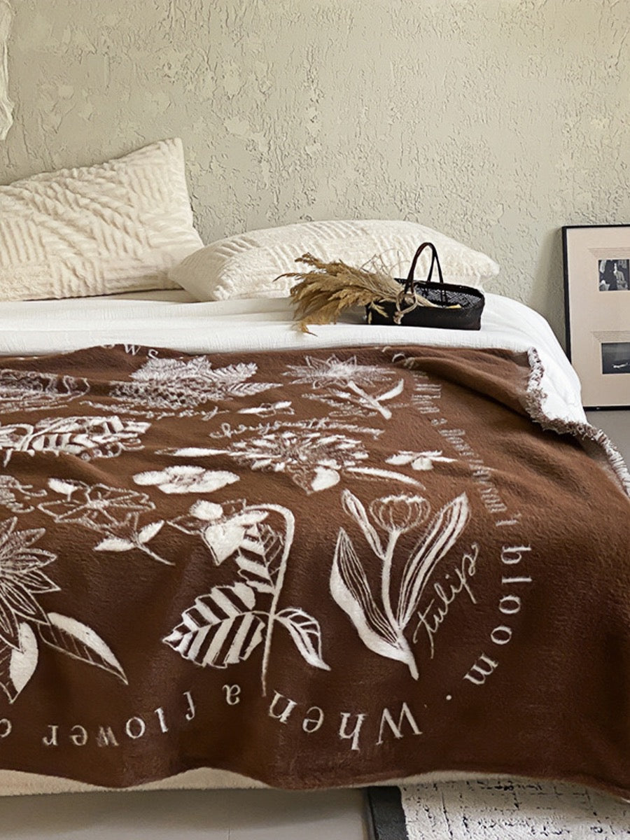French Luxe Mink Feel Throw Blanket with Floral Relief Design 140×160CM - Chic Chambers