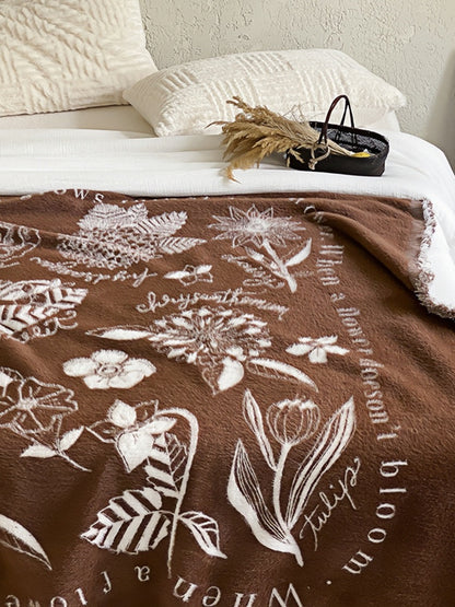 French Luxe Mink Feel Throw Blanket with Floral Relief Design 140×160CM - Chic Chambers