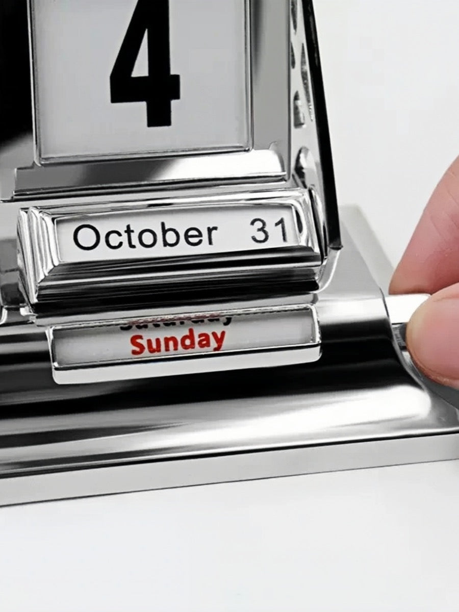 Timeless Metal Flip Calendar Desk Accessory - Chic Chambers
