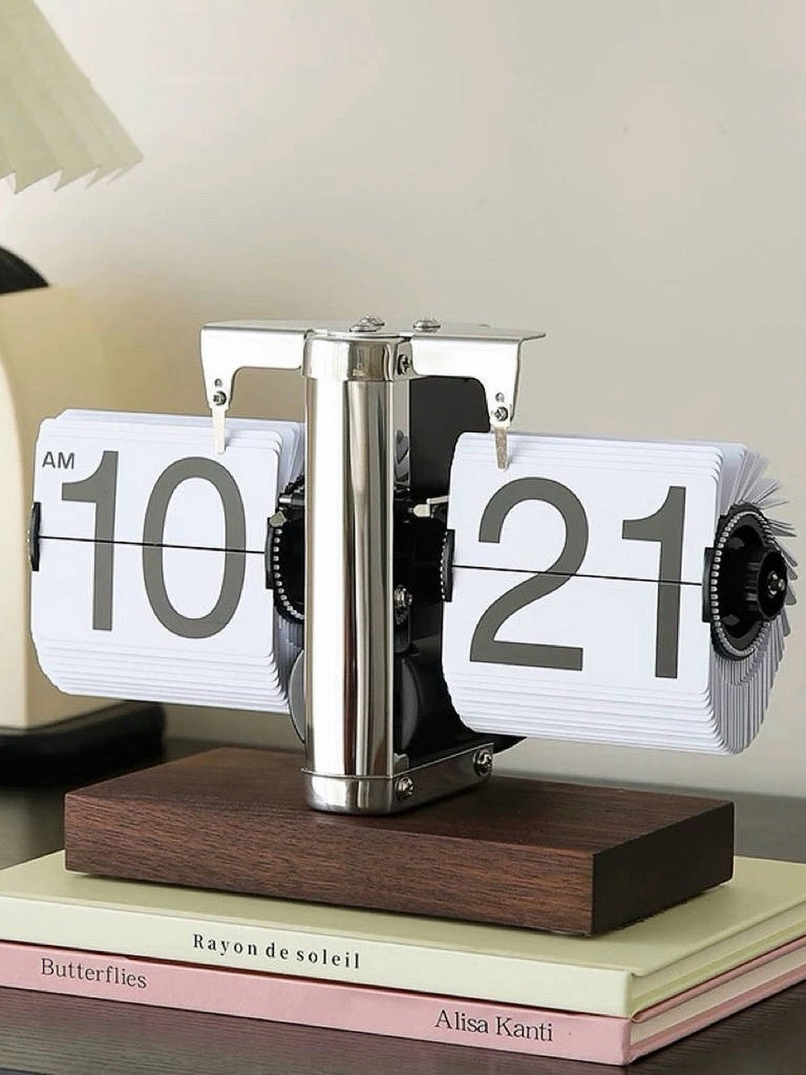 Retro Flip Clock Desktop Display with Mechanical Time Flipping Design - Chic Chambers