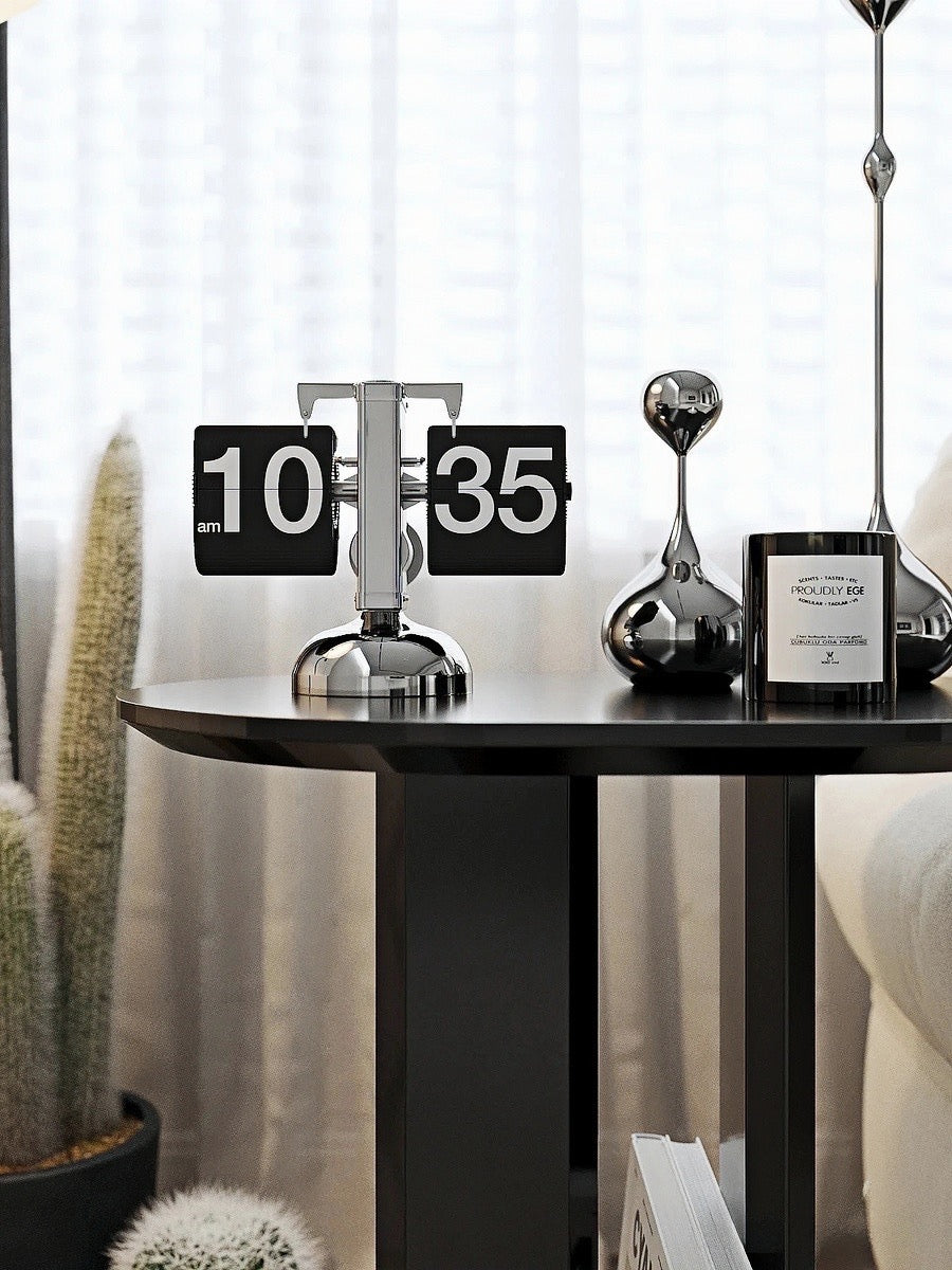 Retro Flip Clock Desktop Display with Mechanical Time Flipping Design - Chic Chambers