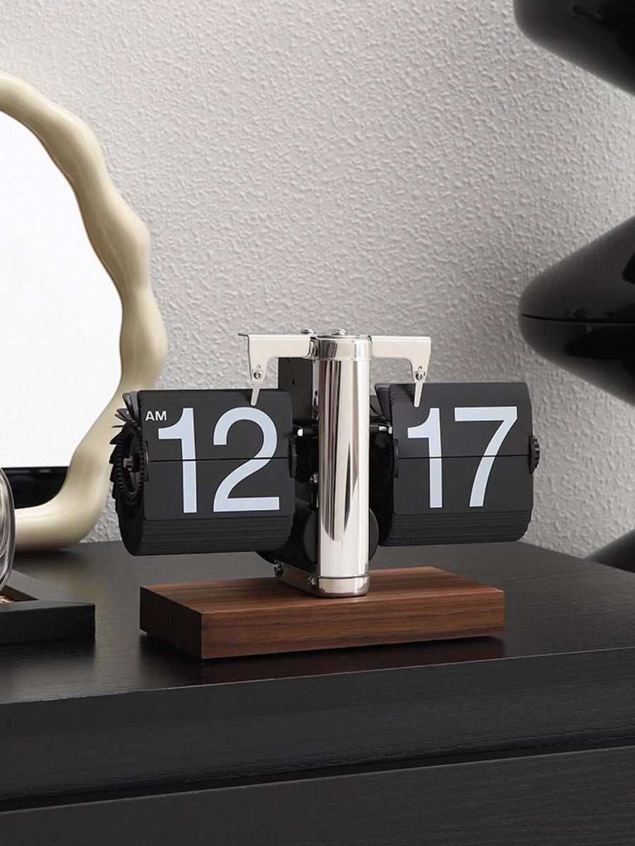 Retro Flip Clock Desktop Display with Mechanical Time Flipping Design - Chic Chambers