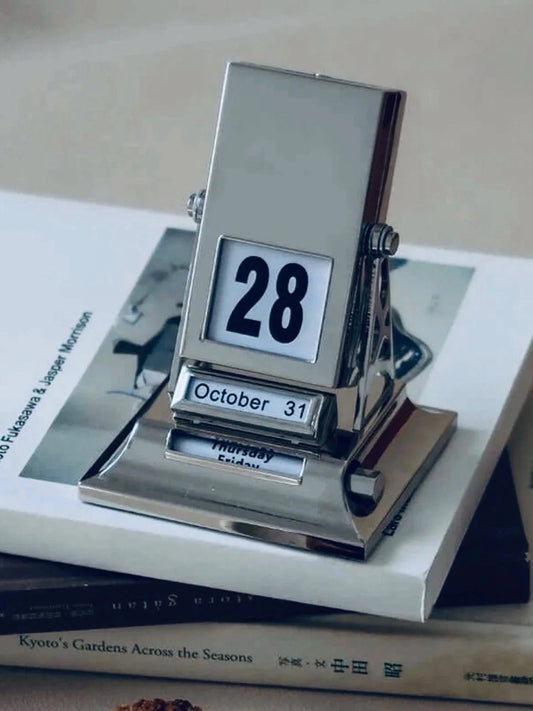 Timeless Metal Flip Calendar Desk Accessory - Chic Chambers
