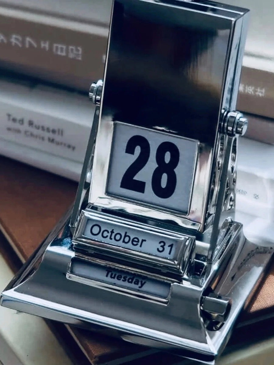 Timeless Metal Flip Calendar Desk Accessory - Chic Chambers