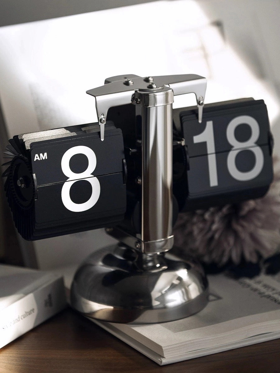 Retro Flip Clock Desktop Display with Mechanical Time Flipping Design - Chic Chambers