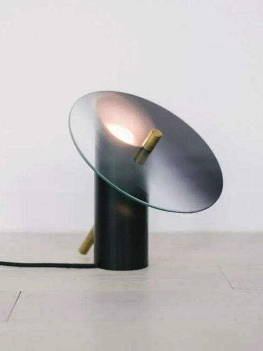 Modern Smoky Glass Table Lamp with Black Metal Base - Chic Chambers
