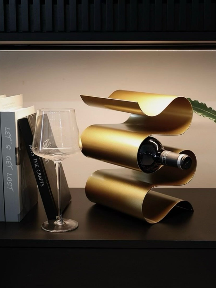 Sculptural Curved Metal Wine Rack Modern Minimalist Art for Home Bar - Chic Chambers