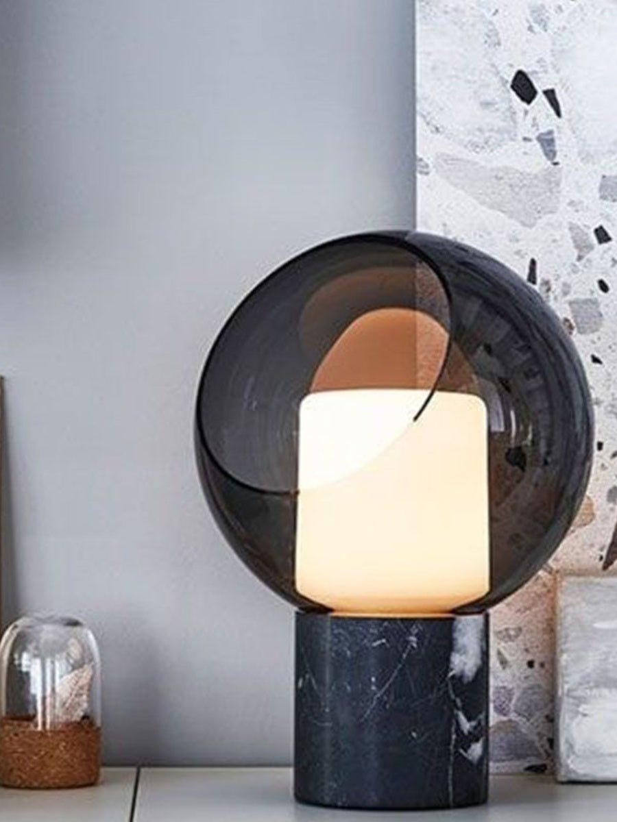 Smoked Glass & Natural Marble Table Lamp