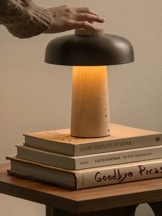 Cordless Travertine Mushroom Lamp