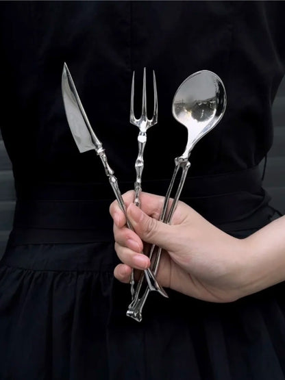 Matte Black & Silver Sculptural Cutlery