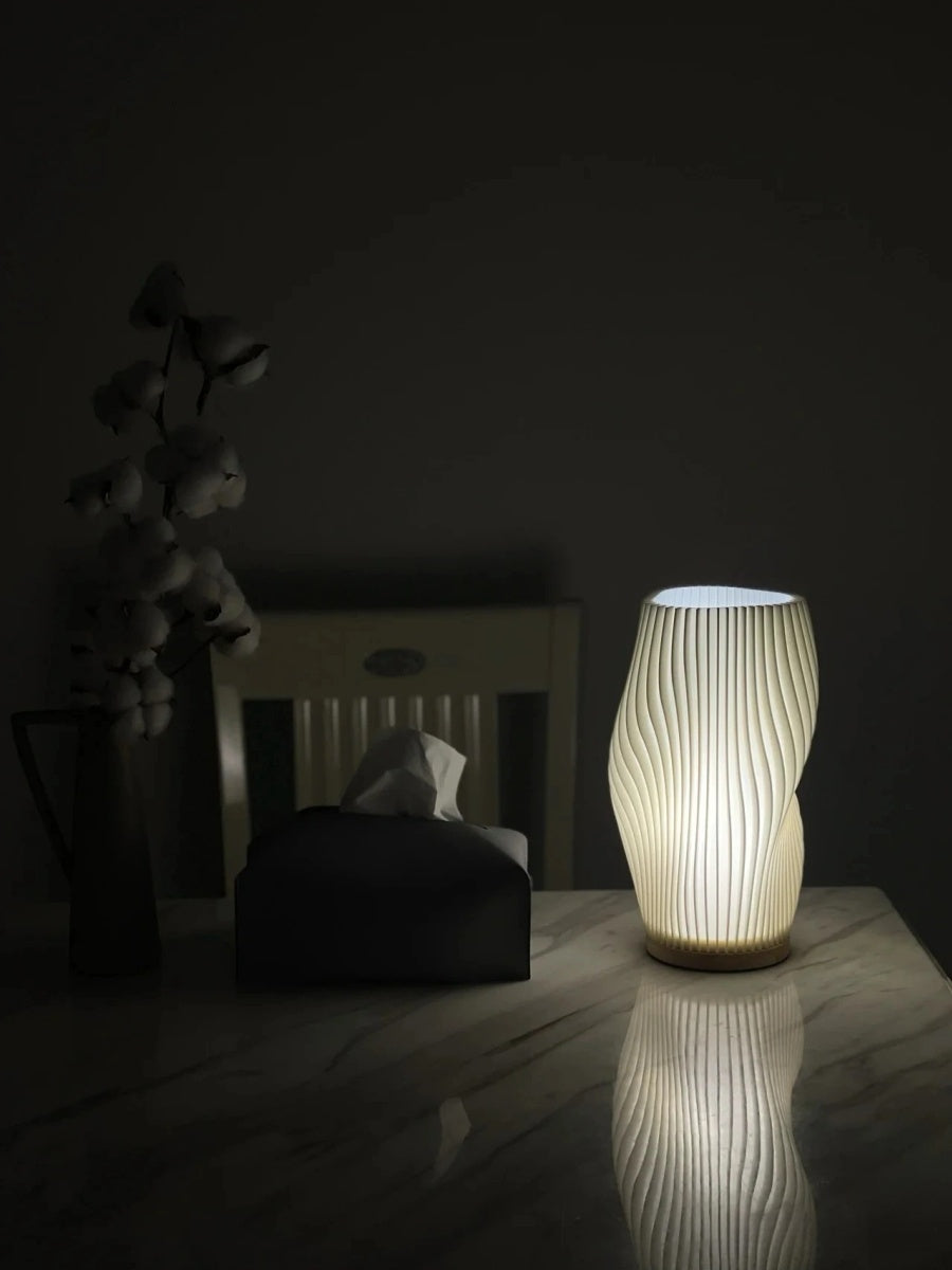 Sculptural 3D Printed Wave Vase Table Lamp