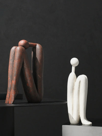 Matchstick Man Sculpture Bookend Set Minimalist Resin Art Decor Pair - Chic Chambers