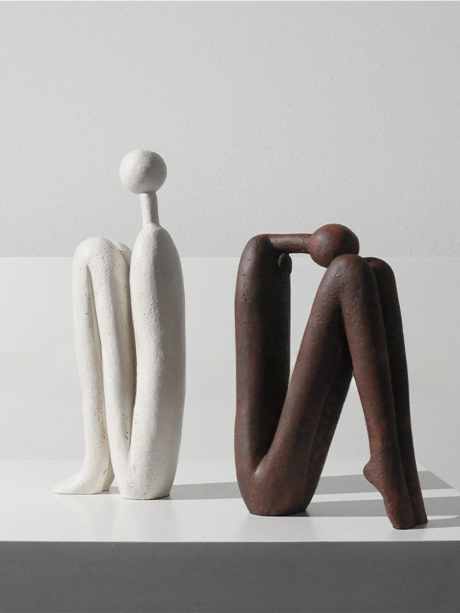 Matchstick Man Sculpture Bookend Set Minimalist Resin Art Decor Pair - Chic Chambers