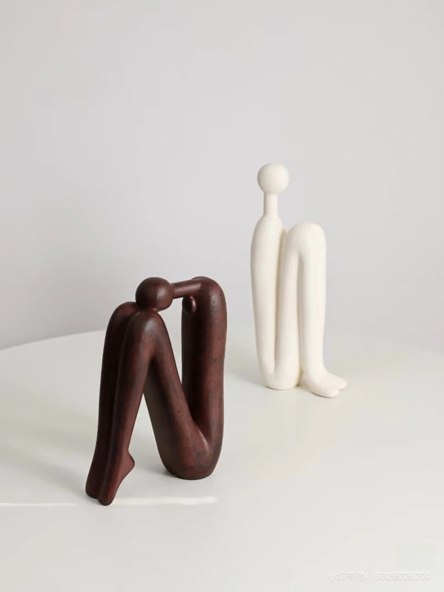 Matchstick Man Sculpture Bookend Set Minimalist Resin Art Decor Pair - Chic Chambers