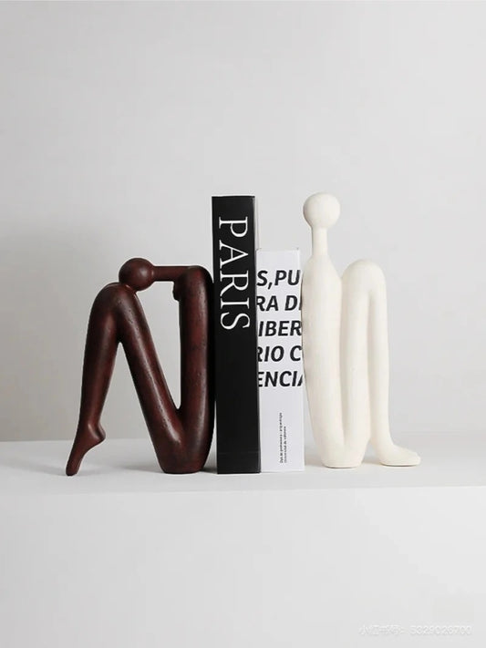 Matchstick Man Sculpture Bookend Set Minimalist Resin Art Decor Pair - Chic Chambers